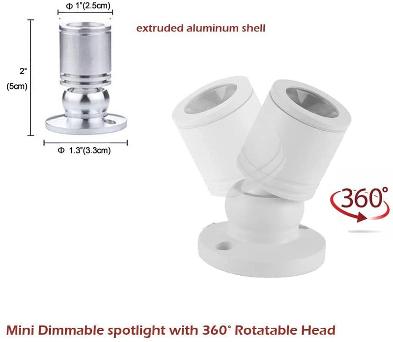 Cefrank أضواء سبارك ميني من سيفرانك مع ديمر، 8 × 1 واط، مصباح LED دوار 360° لخزانة المجوهرات، ضوء حائط قابل للتعتيم، غلاف باللون الأبيض (عبوة-8، أبيض بارد 6000 كيلفن) - Image 5