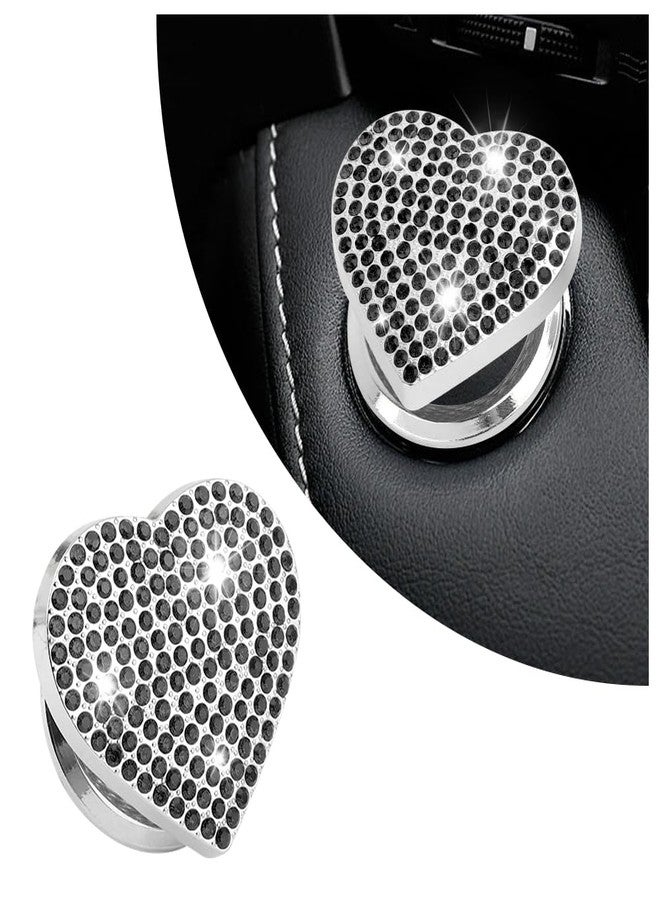 IHOTDER Bling Push Start Button Cover with Rhinestone,Heart Push to Start Button Cover for Car Decor,Diamond Engine Start Button Cover Car Accessories Interior for Women & Girl (Black) - Image 1