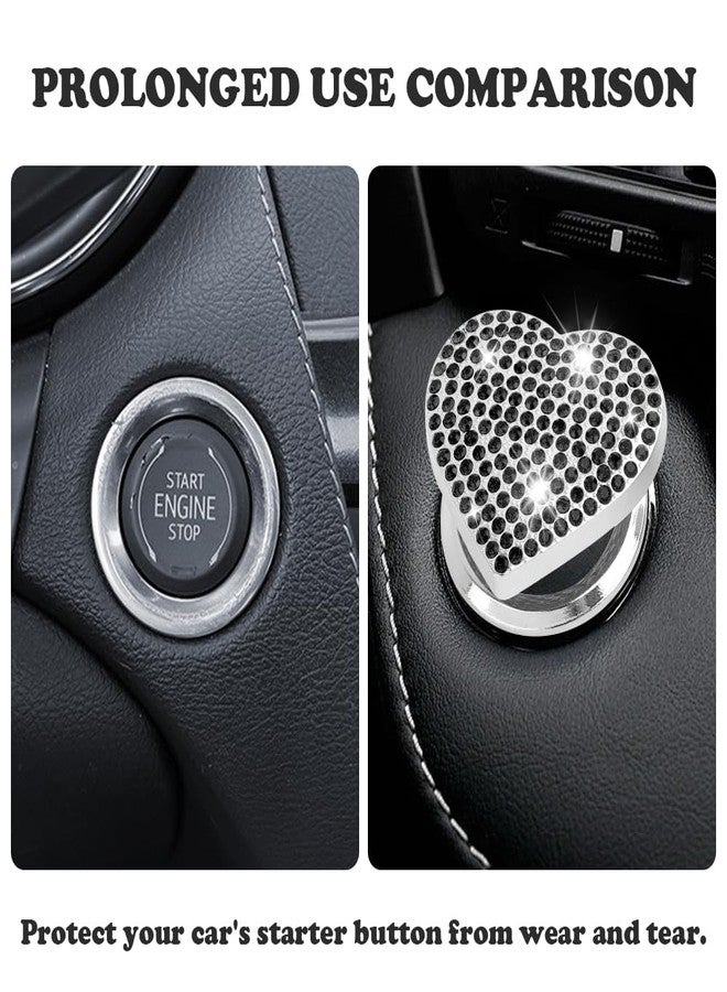 IHOTDER Bling Push Start Button Cover with Rhinestone,Heart Push to Start Button Cover for Car Decor,Diamond Engine Start Button Cover Car Accessories Interior for Women & Girl (Black) - Image 3