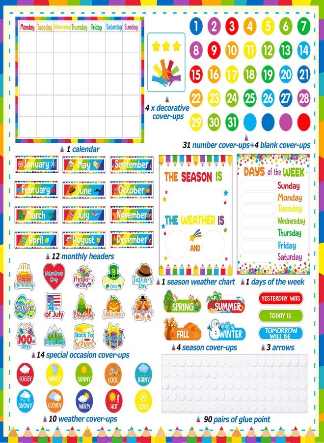Tenare Calendar Bulletin Board Set, Calendar Seasons Weather Chart Bulletin Board and Classroom Display with Stickers for School Classroom Bedroom Wall Decoration (Multicolored Style) - Image 3