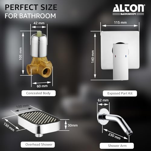 ALTON EDG14037, Brass, Single Lever Bathroom Concealed Shower System with Overhead Shower and Arm | Silver - Image 2