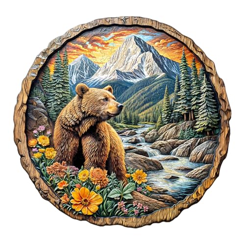 Purdicra Wooden Puzzles for Adults Majestic Bear Jigsaw Puzzles with Unique Animal Shape Wood Challenging Puzzles Ideal for Adults Christmas Birthday Gifts for Family Puzzle Game Lovers 85x82 100pcs - Image 1