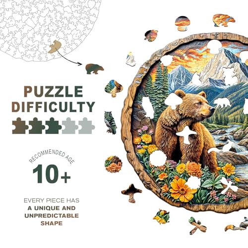 Purdicra Wooden Puzzles for Adults Majestic Bear Jigsaw Puzzles with Unique Animal Shape Wood Challenging Puzzles Ideal for Adults Christmas Birthday Gifts for Family Puzzle Game Lovers 85x82 100pcs - Image 5