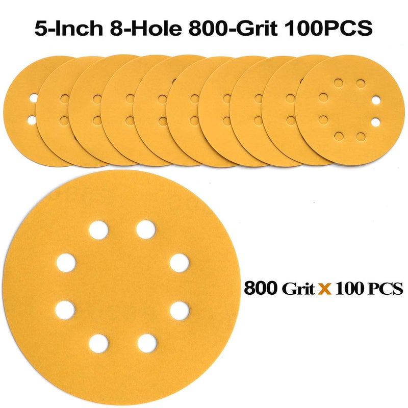 Aiyard 5-Inch 8-Hole Hook and Loop Sanding Discs 800-Grit Random Orbit Sandpaper, 100-Pack - Image 3