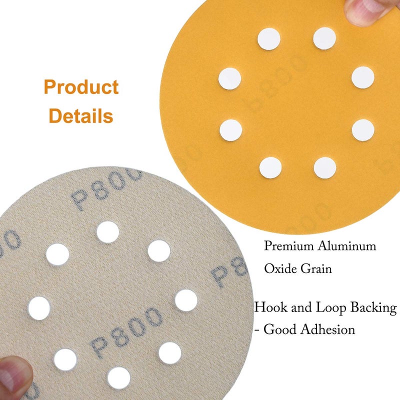 Aiyard 5-Inch 8-Hole Hook and Loop Sanding Discs 800-Grit Random Orbit Sandpaper, 100-Pack - Image 5