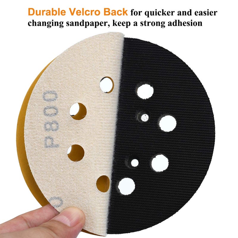 Aiyard 5-Inch 8-Hole Hook and Loop Sanding Discs 800-Grit Random Orbit Sandpaper, 100-Pack - Image 4