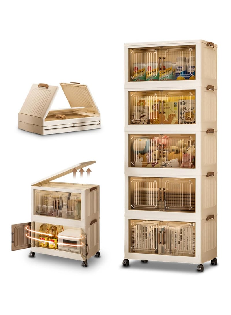5-Tier Foldable Plastic Storage Cabinet: Versatile, Spacious, Stackable Organizer for Home & Office Storage Solutions