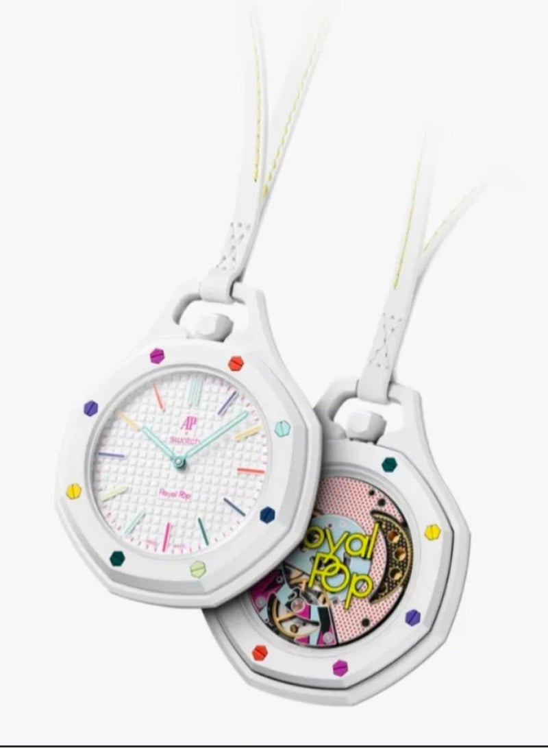 D-SPORT Trendy Convertible Pendant & Pocket Watch with Geometric Bezel - D-Royal Pop Collection (Multi-Colors)
