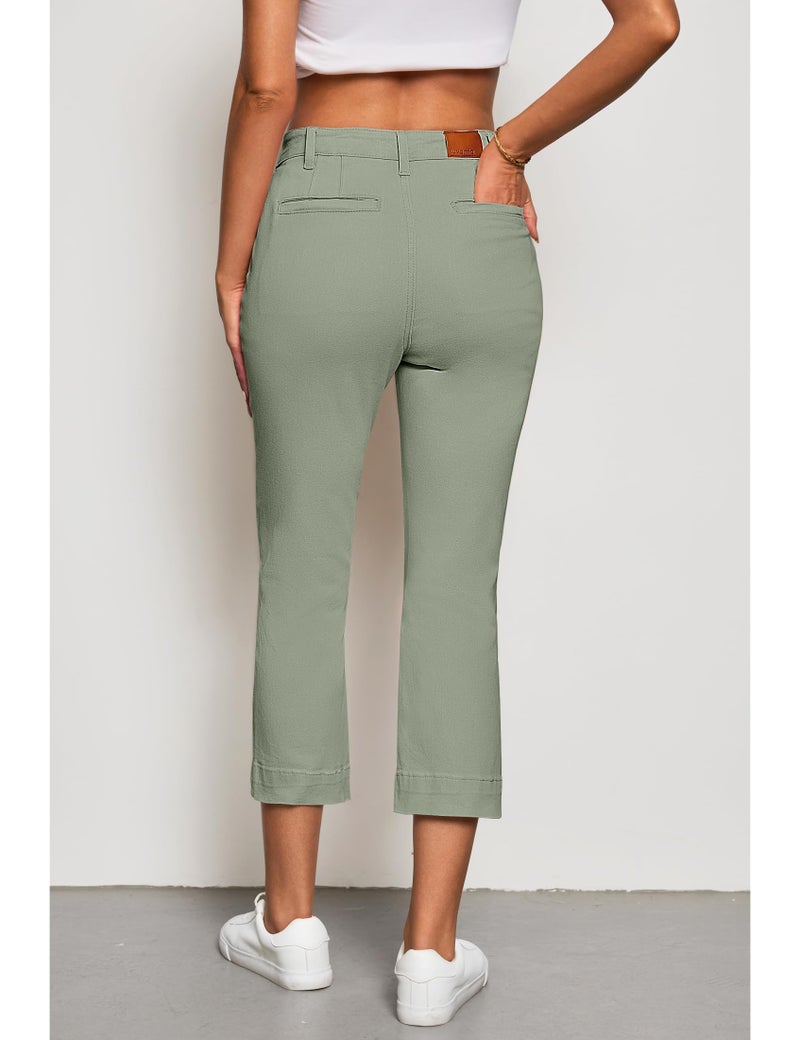 Luvamia High Waisted Cropped Olive Green Capris - Women's Casual Denim Jeans Size 12/14 - Image 2