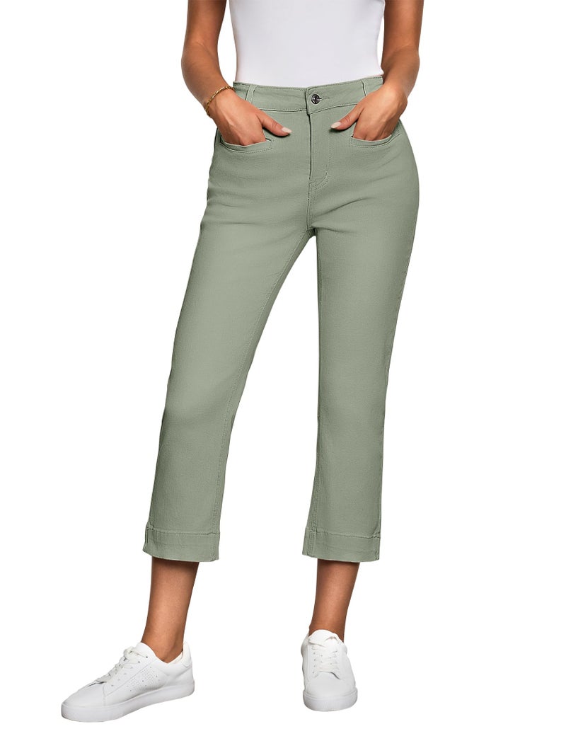 Luvamia High Waisted Cropped Olive Green Capris - Women's Casual Denim Jeans Size 12/14 - Image 1