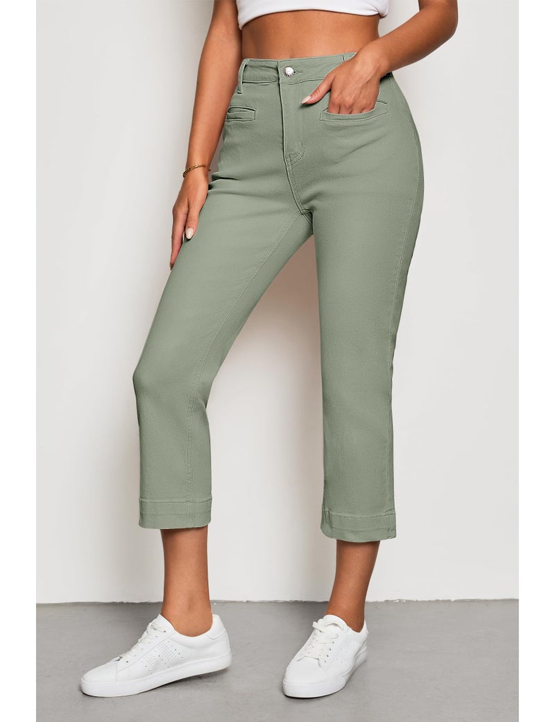 Luvamia High Waisted Cropped Olive Green Capris - Women's Casual Denim Jeans Size 12/14 - Image 3