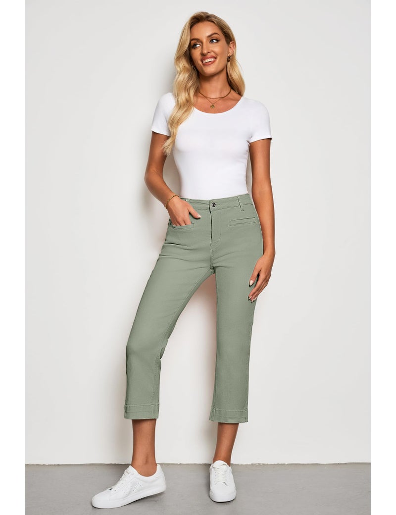 Luvamia High Waisted Cropped Olive Green Capris - Women's Casual Denim Jeans Size 12/14 - Image 5