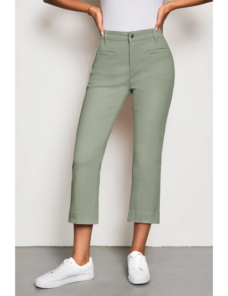 Luvamia High Waisted Cropped Olive Green Capris - Women's Casual Denim Jeans Size 12/14 - Image 4