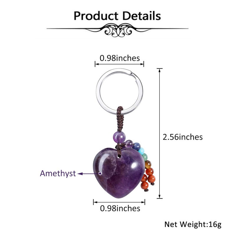 Heart Keychain 3CM Purple Natural Amethyst Healing Gemstone - Handcrafted Unique Heart Pendant for Couple Daily Use - Image 2