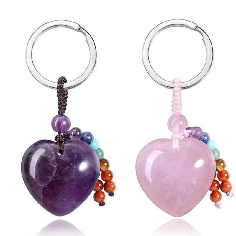 Heart Keychain 3CM Purple Natural Amethyst Healing Gemstone - Handcrafted Unique Heart Pendant for Couple Daily Use - Image 4