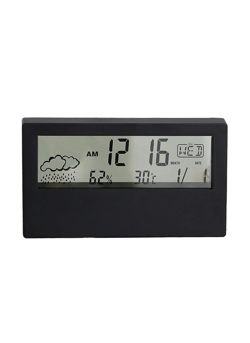 GLUN - GLUN Backlight LED Digital Alarm Clock Black Colour with Snooze Function Data Time Calendar and Temperature Battery Operated for Bedrooms Office Table and Desk - Image 1
