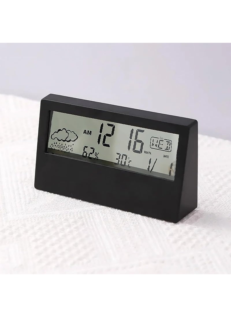 GLUN Backlight LED Digital Alarm Clock Black Colour with Snooze Function Data Time Calendar and Temperature Battery Operated for Bedrooms Office Table and Desk