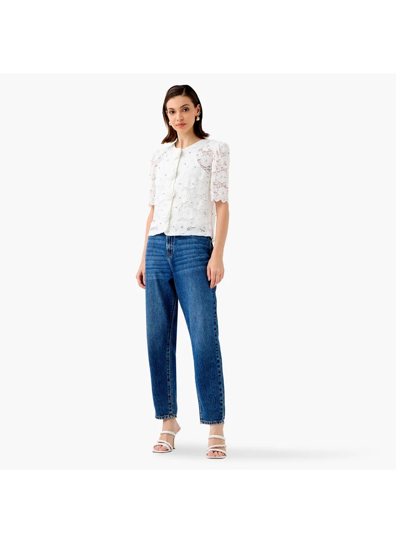 تواكستريمز 2Xtremz Lace Detail Top with Puff Sleeves