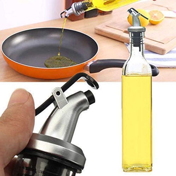 OIL VINEGAR CRUET SQUARE TALL GLASS BOTTLE WITH STAINLESS STEEL SPOUT PACK OF 1 30 X 5 X 5 CM500ML