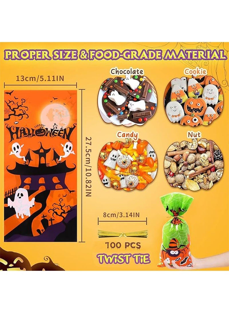يواوليتي زينة عيد الهالوين، أكياس حلوى عيد الهالوين 100 قطعة، أكياس عيد الهالوين مع أربطة ملتوية لمستلزمات حفلات عيد الهالوين - Image 2
