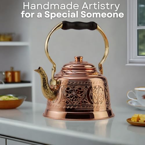 DEMMEX Heavy Gauge 1mm Thick Engraved Solid Copper Tea Pot Kettle Stovetop Teapot, Handmade (1.6-Quarts - Engraved) - Image 5
