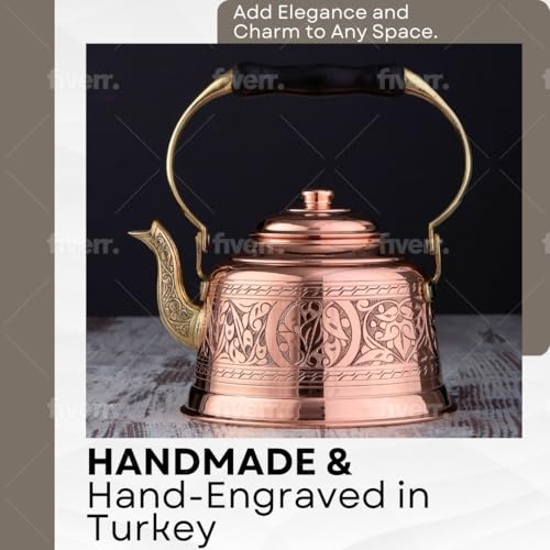 DEMMEX Heavy Gauge 1mm Thick Engraved Solid Copper Tea Pot Kettle Stovetop Teapot, Handmade (1.6-Quarts - Engraved) - Image 2