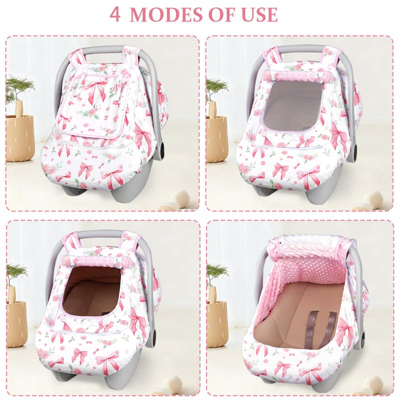 Jundetye Car Seat Cover Baby Girls Winter, Dual Zipper Infant Carseat Covers with Breathable Mesh, Universal & Warm Protection Canopy Snug Fit Baby Carseats & Strollers, Pink Rose - Image 5
