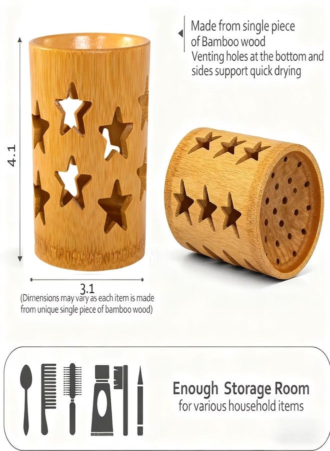 stablerice Eco-Friendly Bamboo Toothbrush Holders with Drainage-Toothbrush and Toothpaste Holder-Wood Toothbrush Holder for Bathrooms Well-Vented Bamboo Toothbrush Holder Pen Holder Makeup Brush Holder - Image 3