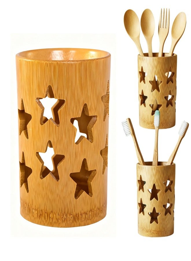 stablerice Eco-Friendly Bamboo Toothbrush Holders with Drainage-Toothbrush and Toothpaste Holder-Wood Toothbrush Holder for Bathrooms Well-Vented Bamboo Toothbrush Holder Pen Holder Makeup Brush Holder - Image 1