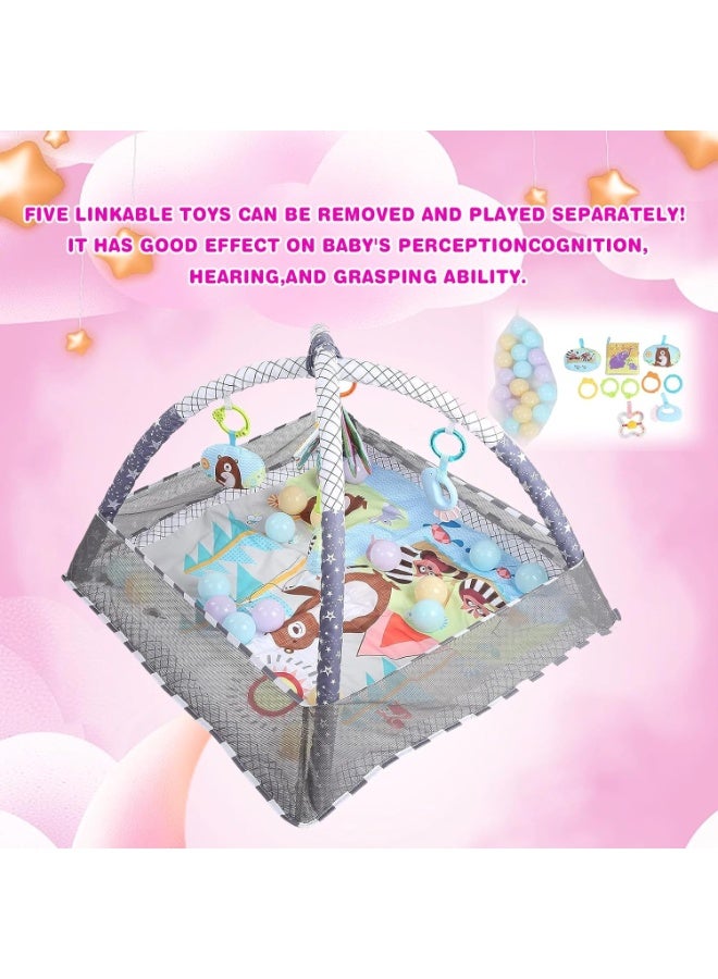 أجريون بساط لعب لصالة الألعاب الرياضية للأطفال، بساط لعب لأرضية الأطفال من دي إم جي مع 5 ألعاب معلقة و18 كرة محيطية لتنمية المهارات الحسية والحركية، سجادات لعب غير قابلة للانزلاق وقابلة للغسل للرضع من عمر 0 ​​إلى 18 شهرًا - Image 4