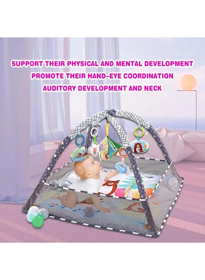 أجريون بساط لعب لصالة الألعاب الرياضية للأطفال، بساط لعب لأرضية الأطفال من دي إم جي مع 5 ألعاب معلقة و18 كرة محيطية لتنمية المهارات الحسية والحركية، سجادات لعب غير قابلة للانزلاق وقابلة للغسل للرضع من عمر 0 ​​إلى 18 شهرًا - Image 2
