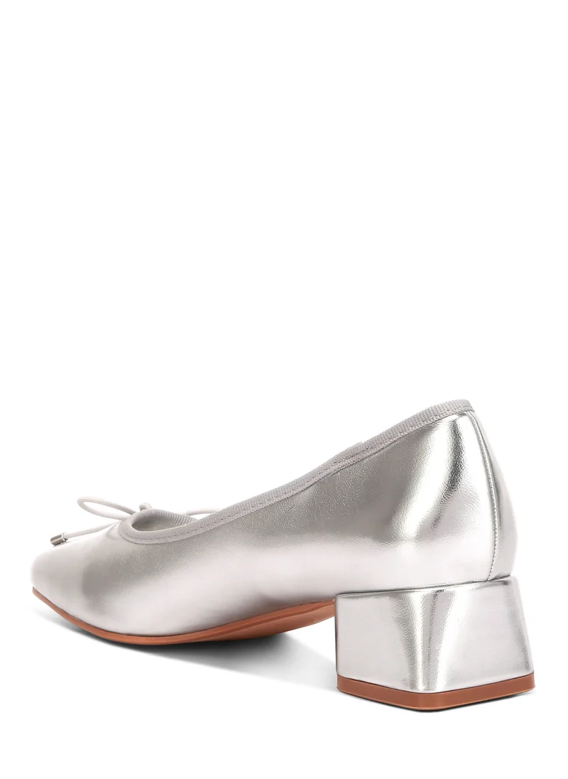 London Rag Metallic Low Block Heel Ballerinas in Silver