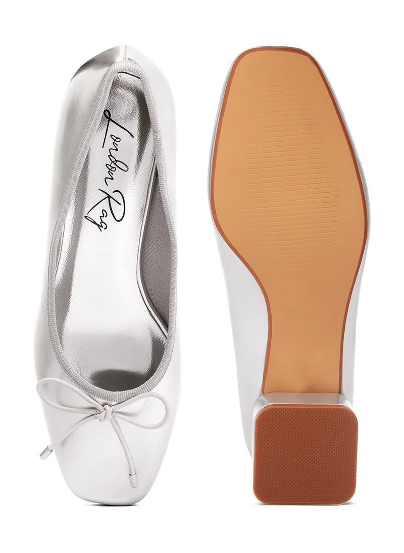 London Rag Metallic Low Block Heel Ballerinas in Silver