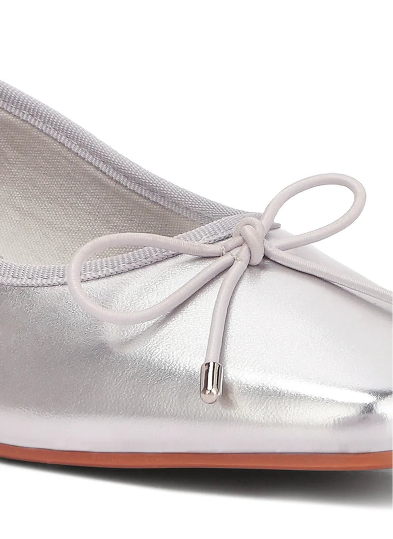 London Rag Metallic Low Block Heel Ballerinas in Silver