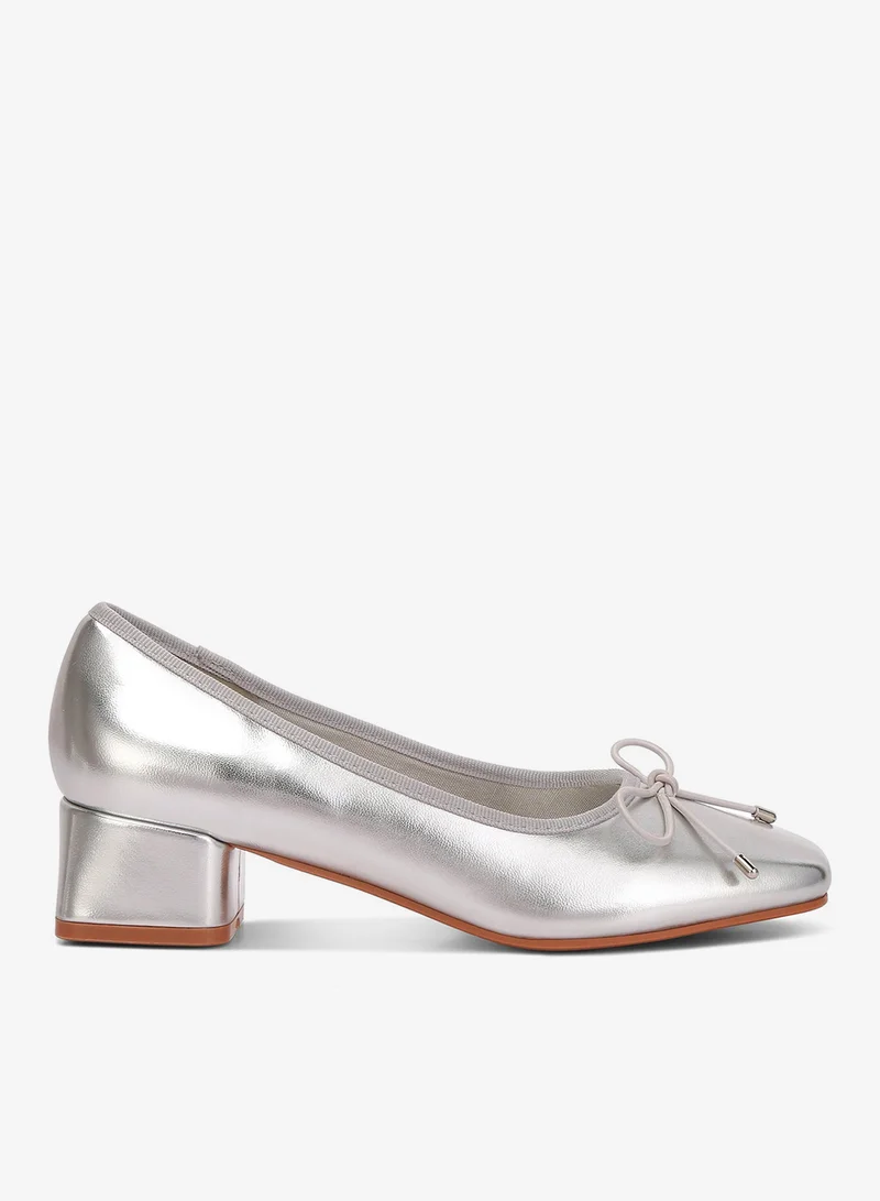 Metallic Low Block Heel Ballerinas in Silver
