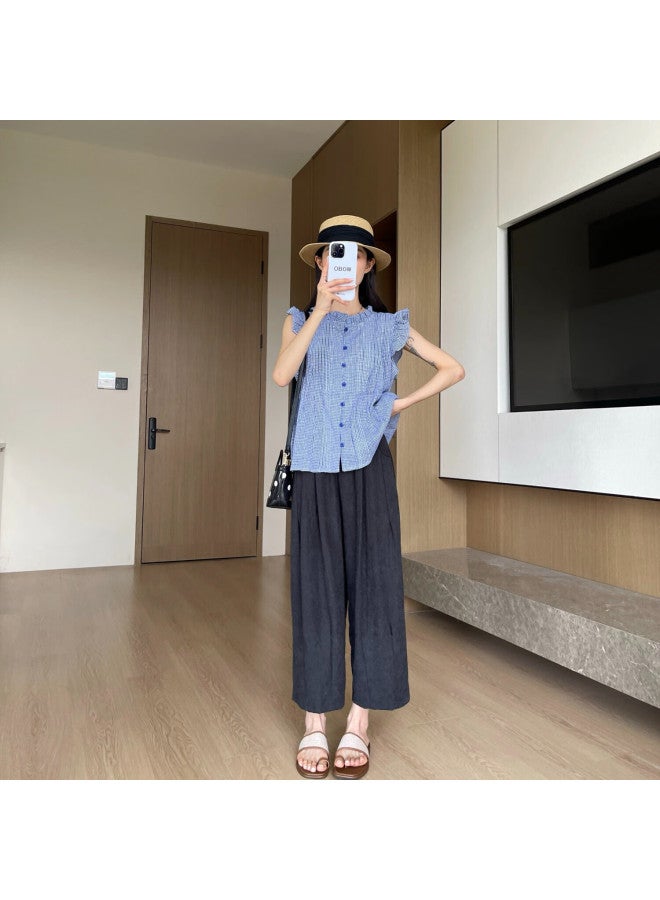 Yishangmei Ice Silk Wide-leg Pants For Women, Summer Lightweight Versatile Pee Nine-tenths Casual Pants, White Cool-feeling Quick-dry Loose Trousers - Image 2