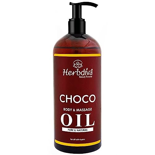 Herbdiva Choco Body Massage Oil, 500ml, Enriched With Almond Oil & Cacao Oil For A Soft, Smooth & Glowing Skin, Women & Men All Skin Types - Image 1