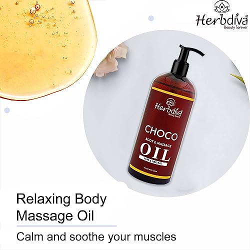 Herbdiva Choco Body Massage Oil, 500ml, Enriched With Almond Oil & Cacao Oil For A Soft, Smooth & Glowing Skin, Women & Men All Skin Types - Image 5