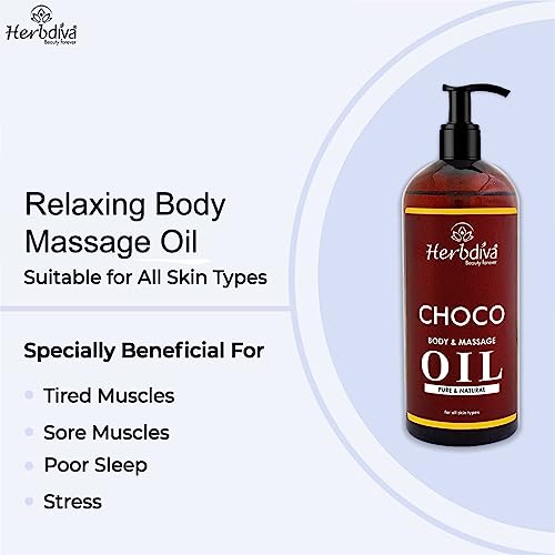 Herbdiva Choco Body Massage Oil, 500ml, Enriched With Almond Oil & Cacao Oil For A Soft, Smooth & Glowing Skin, Women & Men All Skin Types - Image 2
