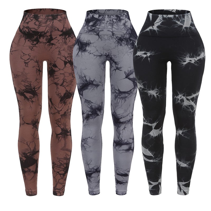 OVESPORT 3 Pack Tie Dye Seamless High Waisted Workout Leggings for Women Scrunch Butt Lifting Yoga Gym Athletic Pants - Image 1