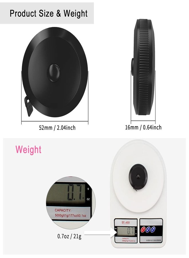 DiCUNO Tape Measure Retractable, Soft Measuring Tape for Body Sewing Tailor Cloth Fabric Craft, 60 Inch/1.5M Black Dual Sided Measurements, Small Pocket Size, 1 Pack - Image 2
