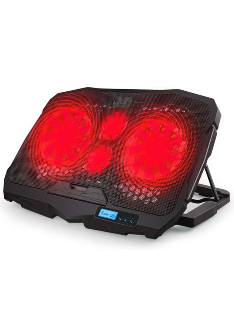 Generic Laptop Cooling Pad with Red LED Light, 4 Quiet Fans, Aluminum Surface, Dual USB Ports, LCD Display, Fits 10''-15.6'' Laptops  - Image 1