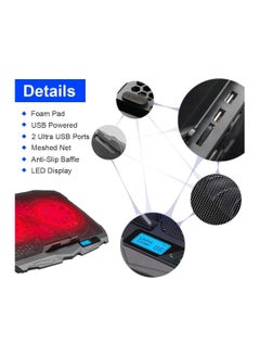 Generic Laptop Cooling Pad with Red LED Light, 4 Quiet Fans, Aluminum Surface, Dual USB Ports, LCD Display, Fits 10''-15.6'' Laptops  - Image 2