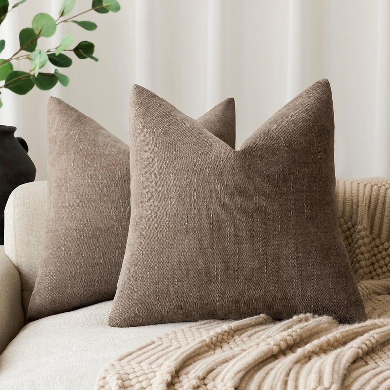 Foindtower Pack of 2 Soft Textured Throw Decorative Pillow Covers Square Accent Solid Cushion Cover Cozy Farmhouse Pillow Case with Zipper for Couch Sofa Bedroom Living Room 20x20 Inch, Taupe - Image 1