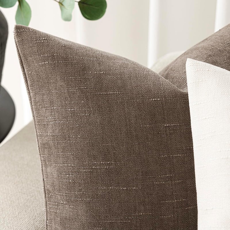 Foindtower Pack of 2 Soft Textured Throw Decorative Pillow Covers Square Accent Solid Cushion Cover Cozy Farmhouse Pillow Case with Zipper for Couch Sofa Bedroom Living Room 20x20 Inch, Taupe - Image 2