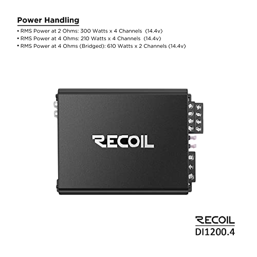 Recoil DI1200-4 Full-Range Class-D 4-Channel Car Audio Amplifier, 2,400 Watts, 2-4 Ohm Stable, MOSFET Power Supply, Bridgeable - Image 3