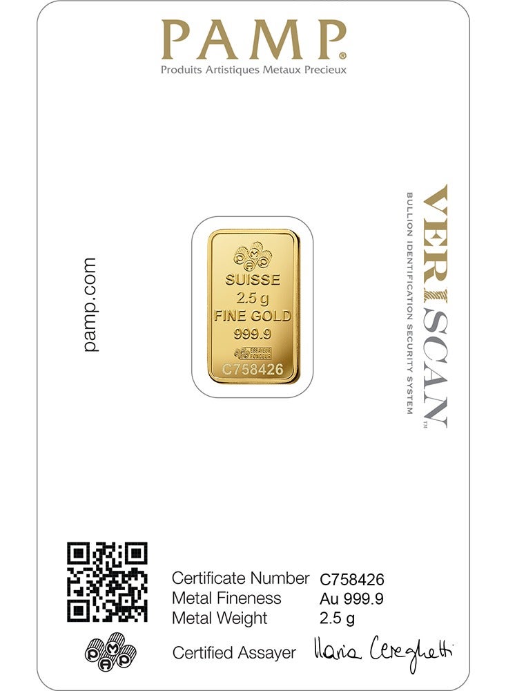 PAMP Suisse PAMP Lady Fortuna™ Gold Minted Bar - 2.5gram 999.9 Purity Bar - 24 Karat - Image 2