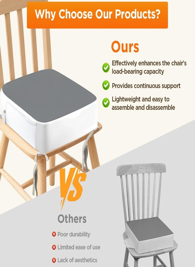 SMZCTYI Booster Seat for Kitchen Chair, 3.8" Toddler Booster Seats for Dining Table with Ties, PU Dining Chair Pads with Side Pockets, Non-Slip & Removable Booster Seat for Table Increasing Cushion (Grey) - Image 4