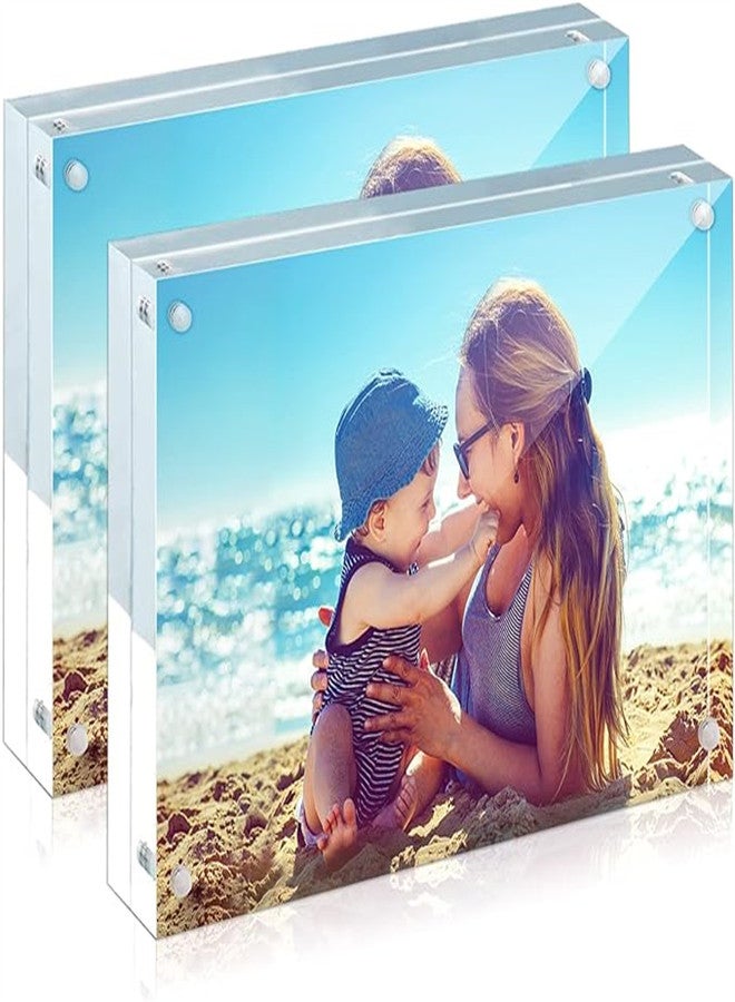 Excefore A4 Acrylic Picture Frames 2 Pack, 8.5x11 Magnetic Clear Thicker Block, Freestanding Double Sided Magnetic Acrylic Frameless Transparent Square Frame for Desktop Display - Image 1