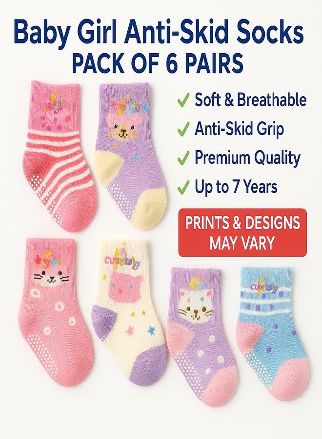 CUTEABLY Baby Organic Anti-Skid Cotton Socks, Pack of 6 Pairs (Assorted Print) (IN, Age, 0 Months, 6 Months, Girl) - Image 2
